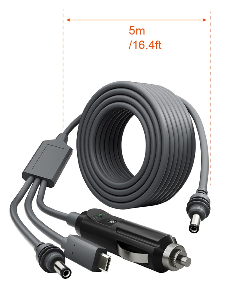 Cable Barril DC Barril DC, USB C y enchufe para cigarillos de 5m 9