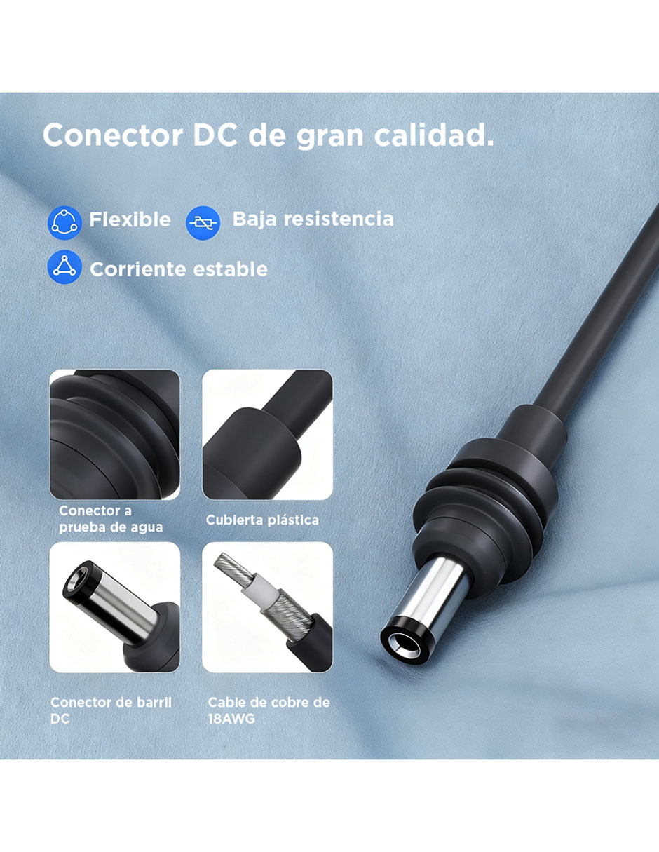 Cable Barril DC Barril DC, USB C y enchufe para cigarillos de 5m 3