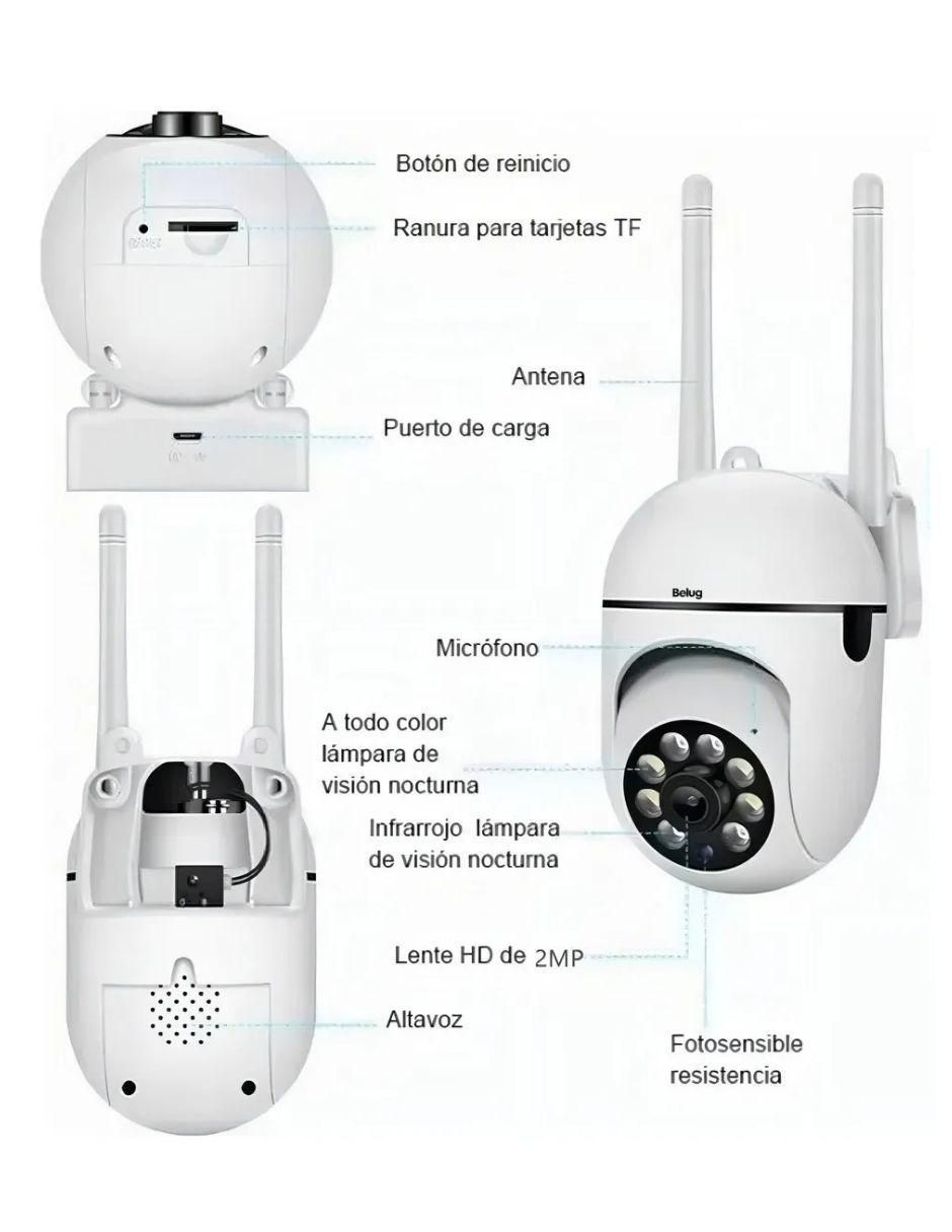 Kit 2 cámaras de seguridad inalámbricas full HD 360° con visión nocturna con capacidad para grabar para interior y exterior 4