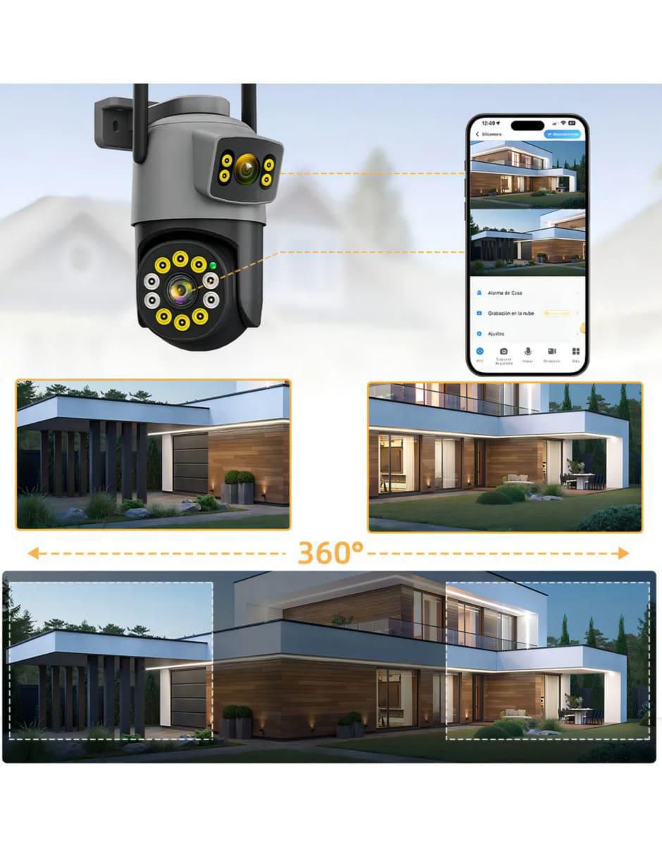 Cámara wi-fi de seguridad alámbrica Full HD 360° con visión nocturna para interior y exterior 6