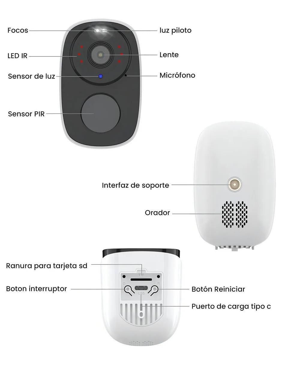 Cámara solar de seguridad inalámbrica full hd 90° con capacidad para grabar vision nocturna para interior y exterior 5
